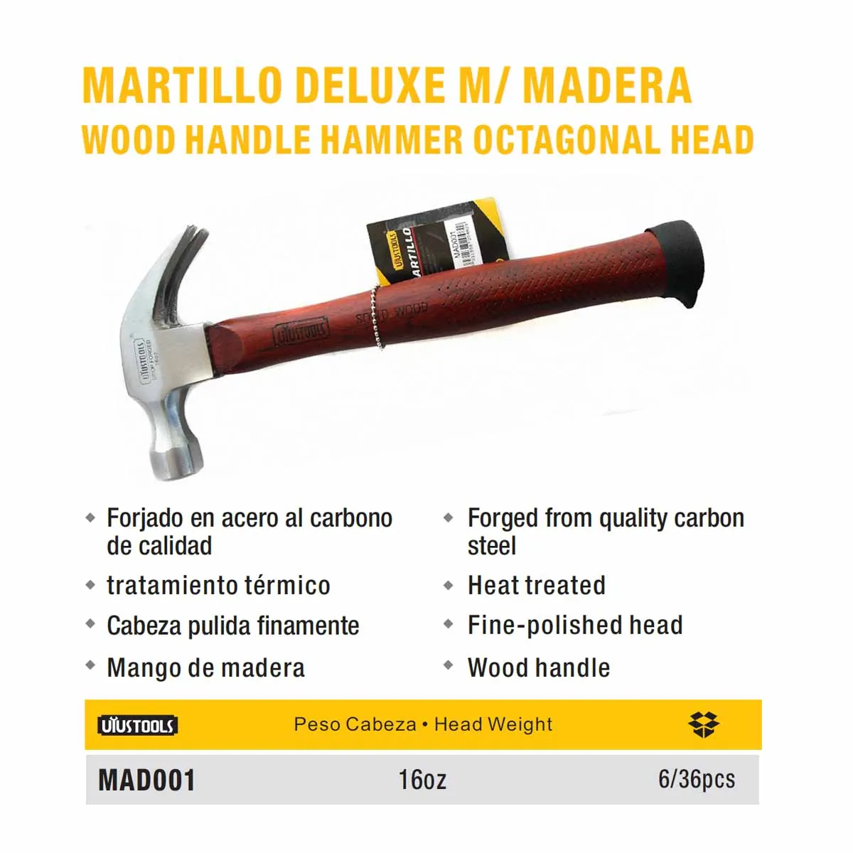 MARTILLO MANGO MADERA UYUST 16 Oz.