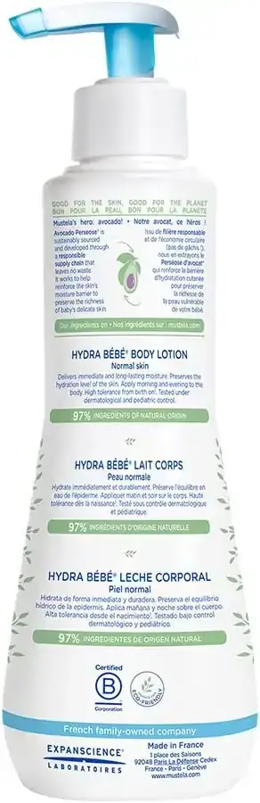 Mustela Hydrabebé, Crema Corporal Hidratante para Bebé o Niño con Piel Normal, 300mL 2