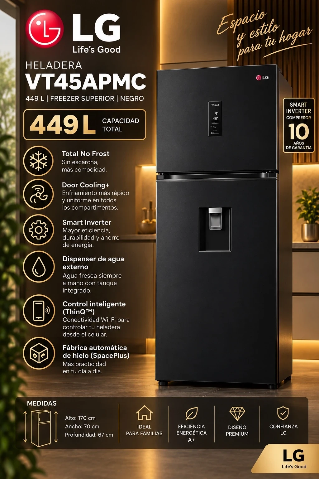 HELADERA LG 449L C/DISPENSER BLACK CONSULTAR DISPONIBILIDAD CON EL VENDEDOR