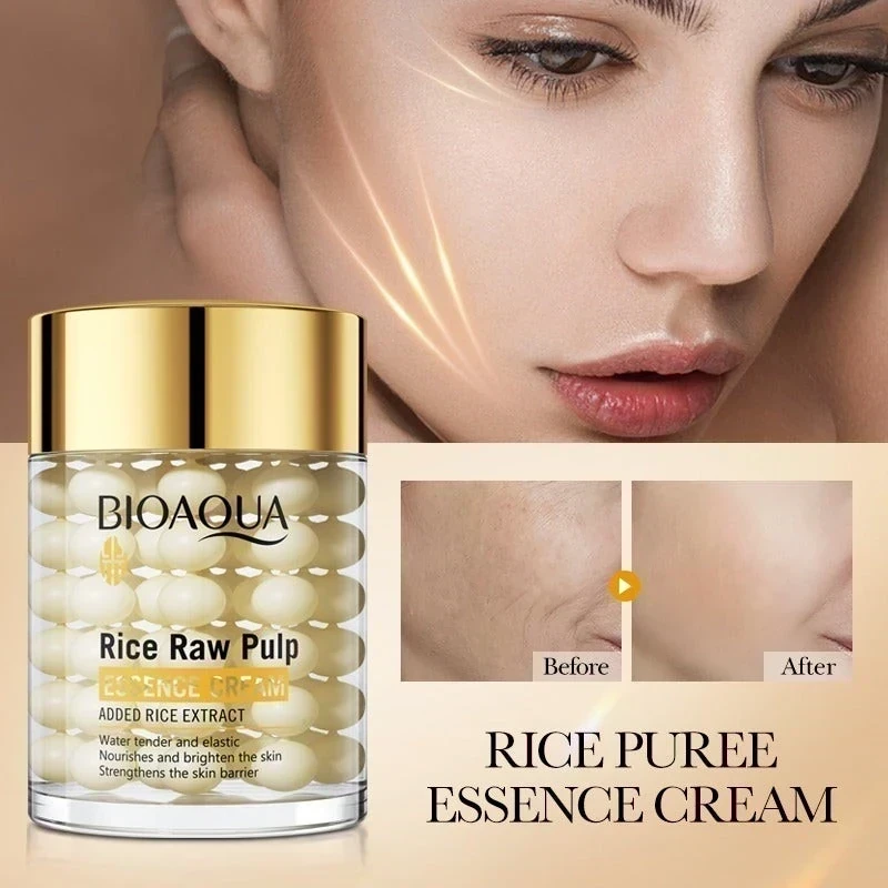 CREMA FACIAL DE ESENCIA DE PULPA CRUDA DE ARROZ REFRESCANTE BIOAQUA 60G ☺️✨🌺