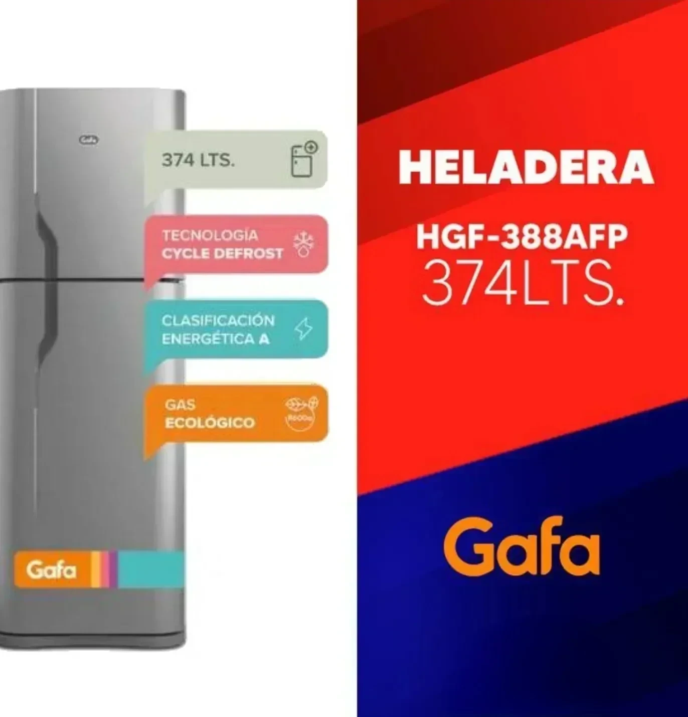 HELADERA GAFA HGF388 SILVER 374L