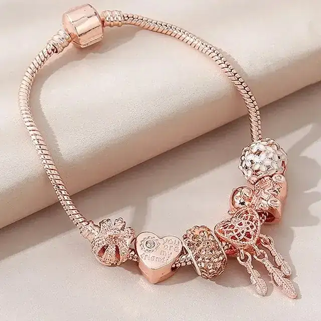 Cobre pulido rosaso pulsera estilo Pandora  2