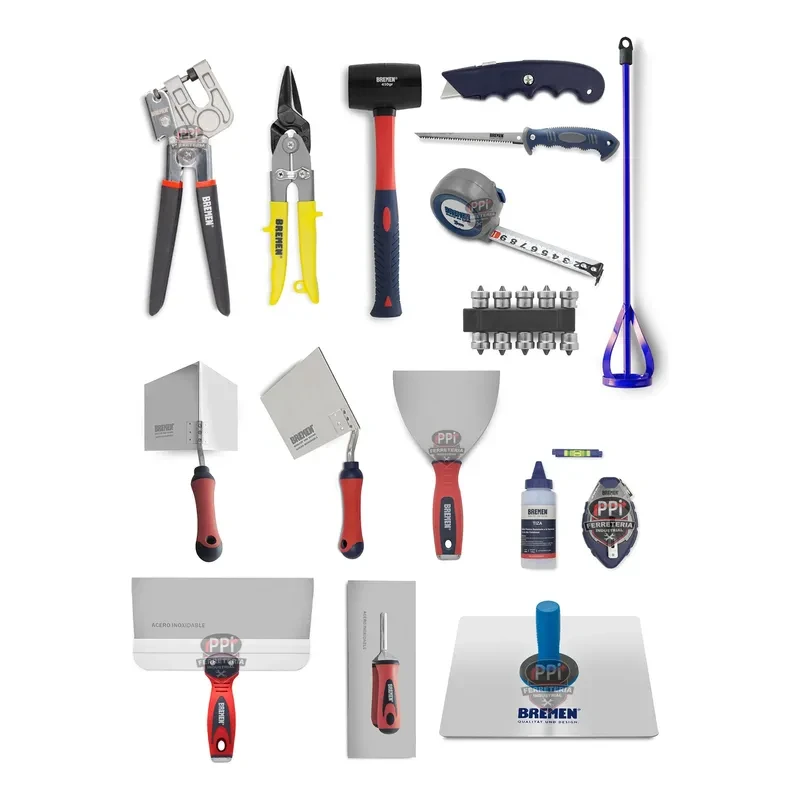 Kit Combo Durlock Yeso Bremen 15 Pz Espatula Llana Plato
