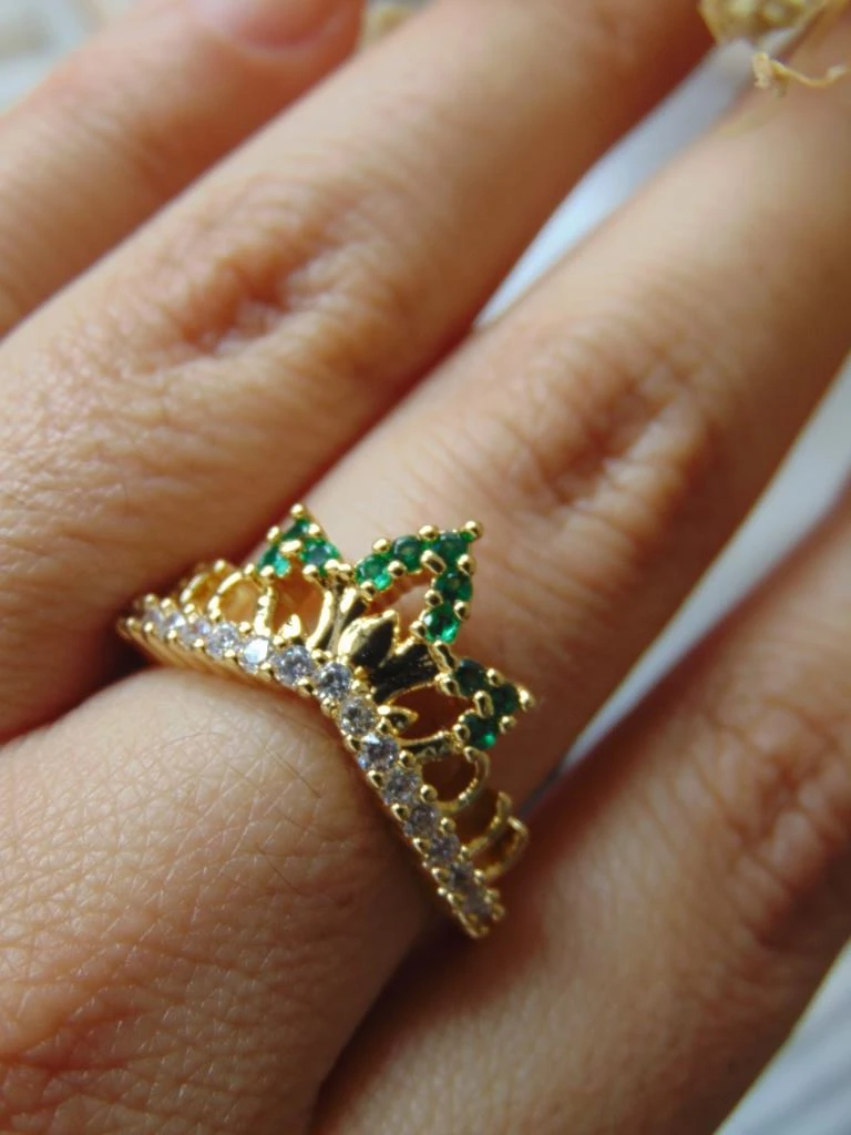 ANILLO ACERO DOR CORONA CIRCON VERDE 3