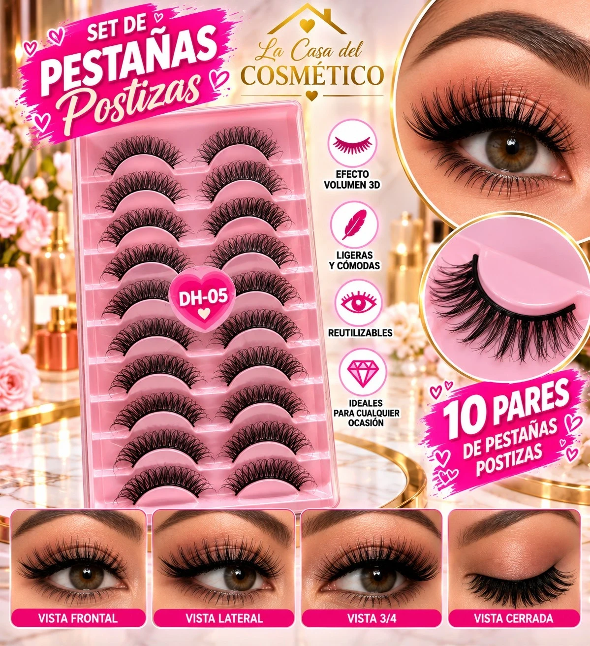 lumera pestañas postizas dh-05 x 10 pares