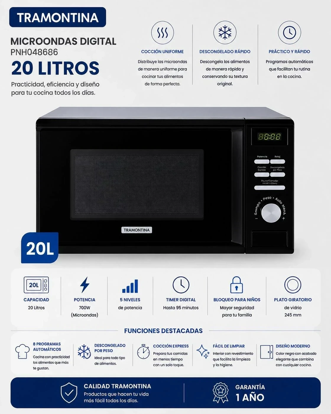 MICROONDAS TRAMONTINA 20LTS MCDI*