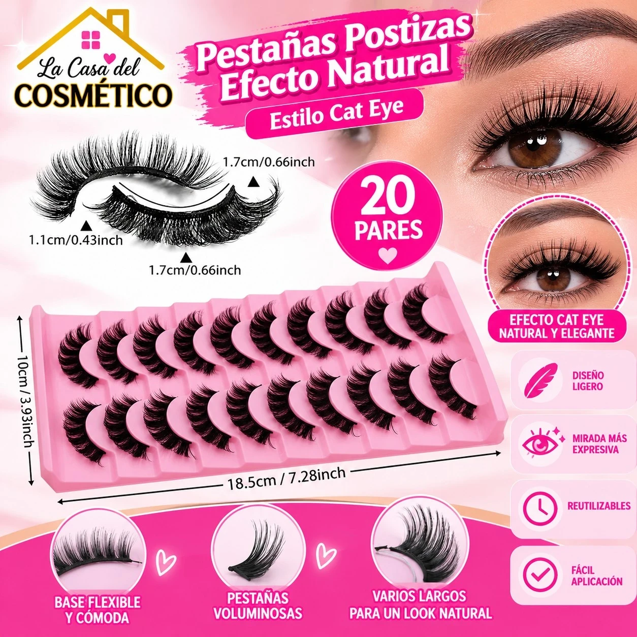 lumera pestañas postizas mirada felina cat eye – 20 pares