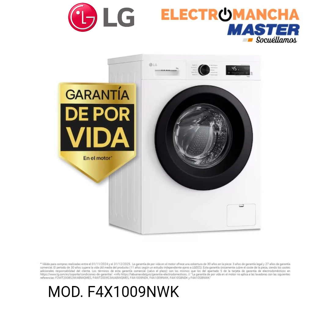 LAVADORA LG F4X1009NWK 9 KILOS 1400 RPM CLASE A  10