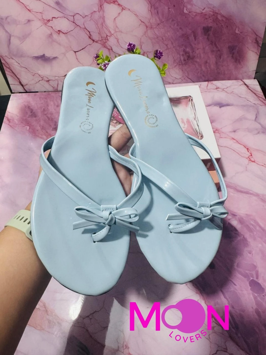 Mod.1053 Sandalia Dama Moño Charol celeste