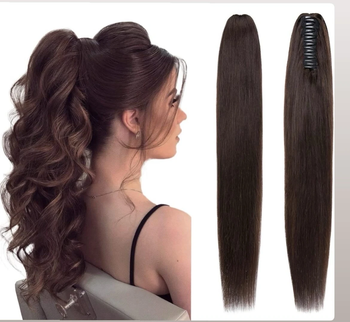Cola de 22” cabello humano con gancho 
