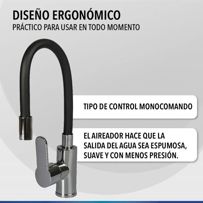 Canilla Grifería De Cocina Monocomando Flexible Cromo N02 2