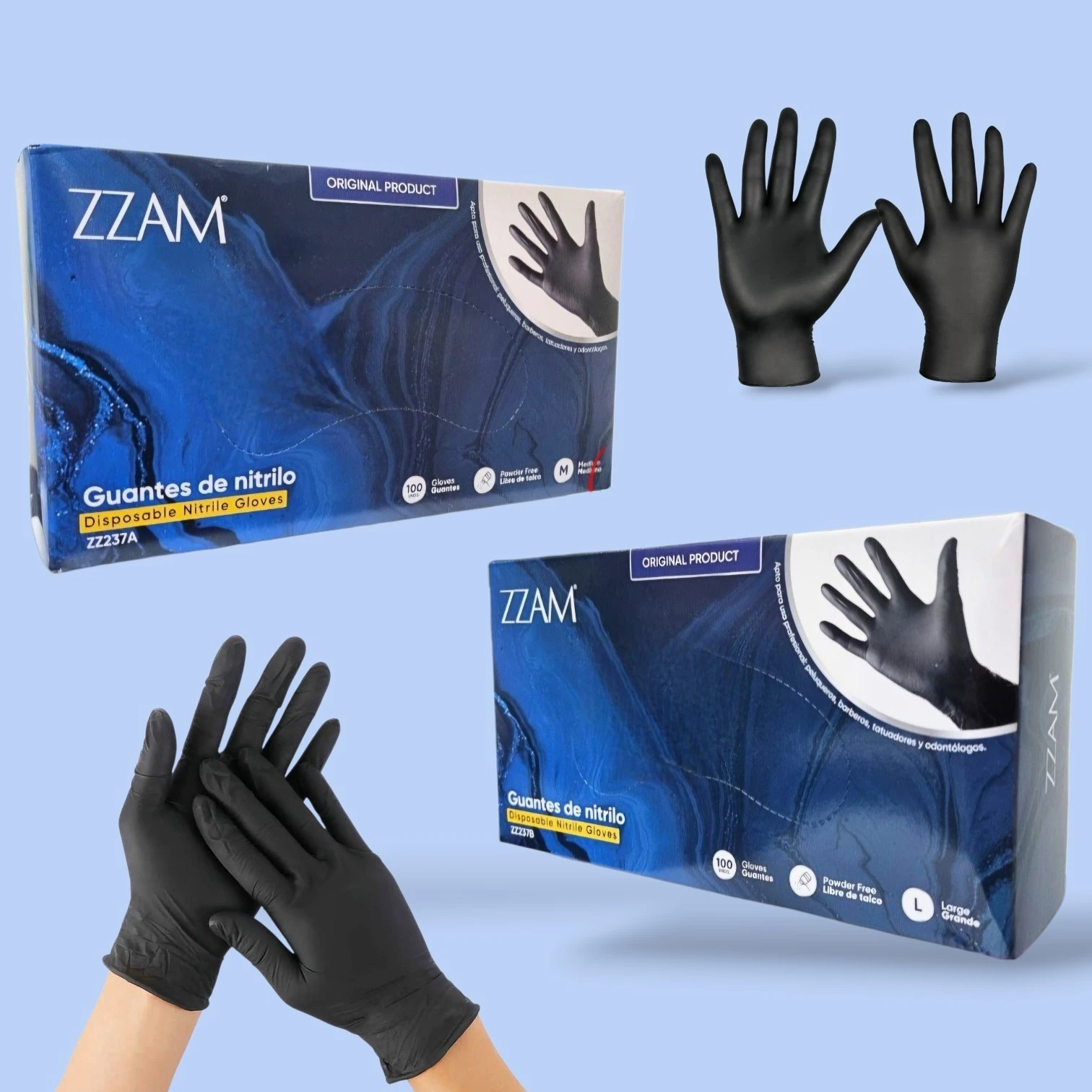 Caja 100 Guantes Nitrilo ZZAM Color Negro