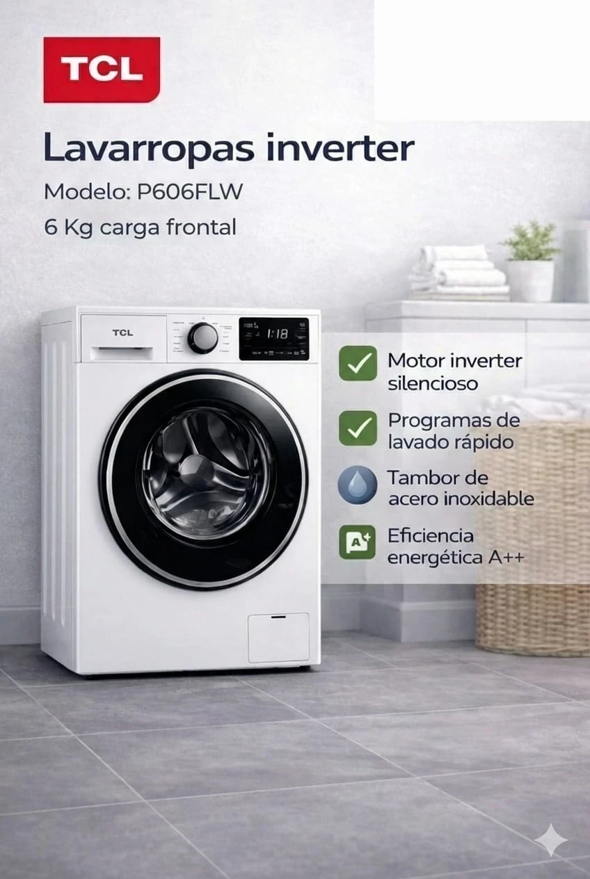 LAVARROPAS TCL 6KG INVERTER BLANCO ‼️SOLO POR PEDIDOS ‼️ 