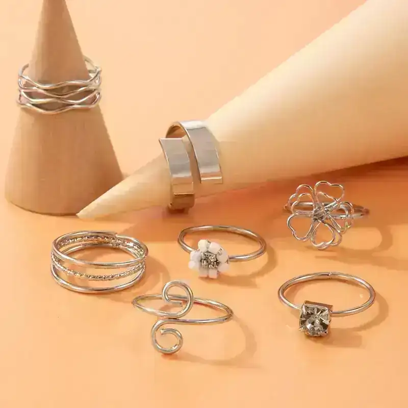 Set x7 Anillos Dahlia Plateados REF: MA78 2