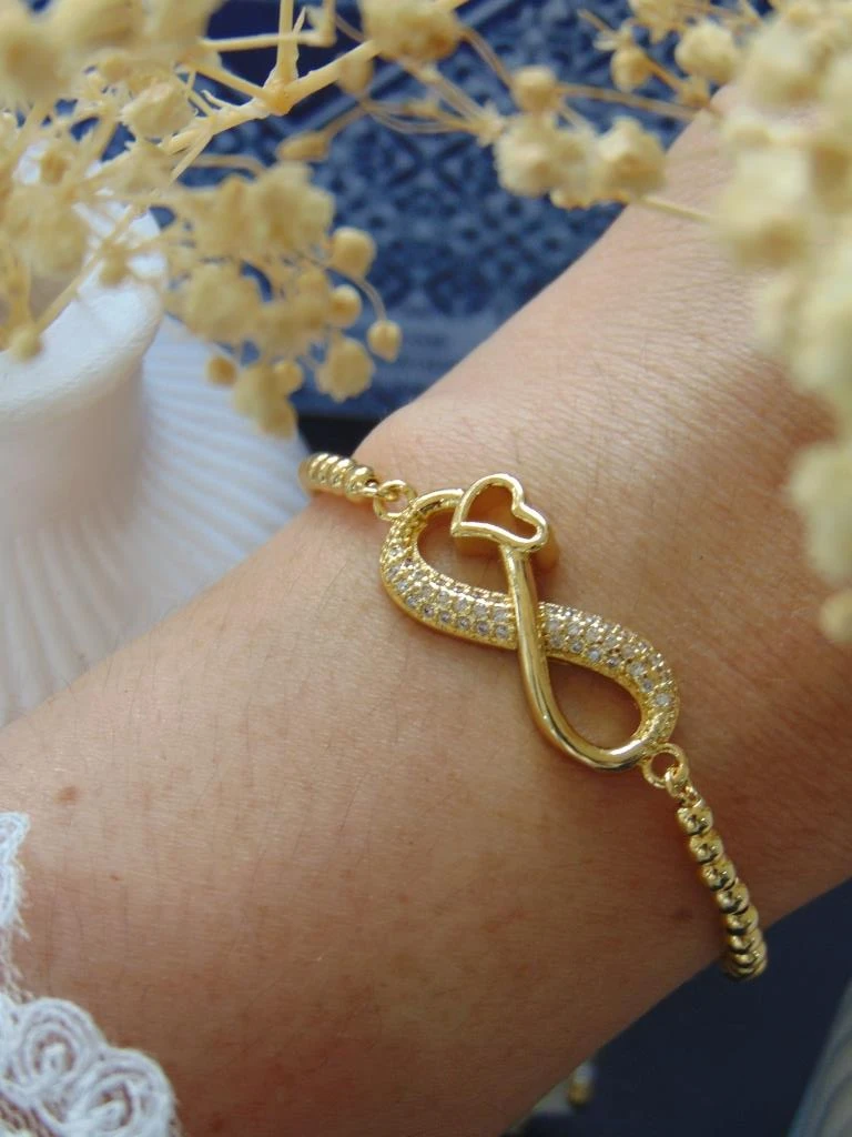 PULSERAS RODIO DOR INFINITO CORAZON MICROCIRCONES BLANCOS