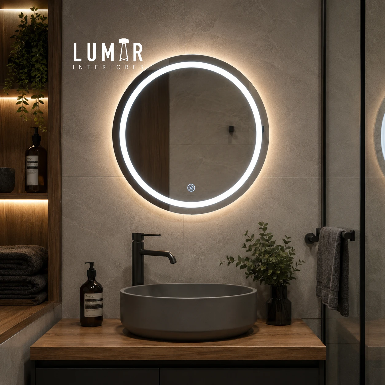Espejo LED Redondo Touch Moderno 2