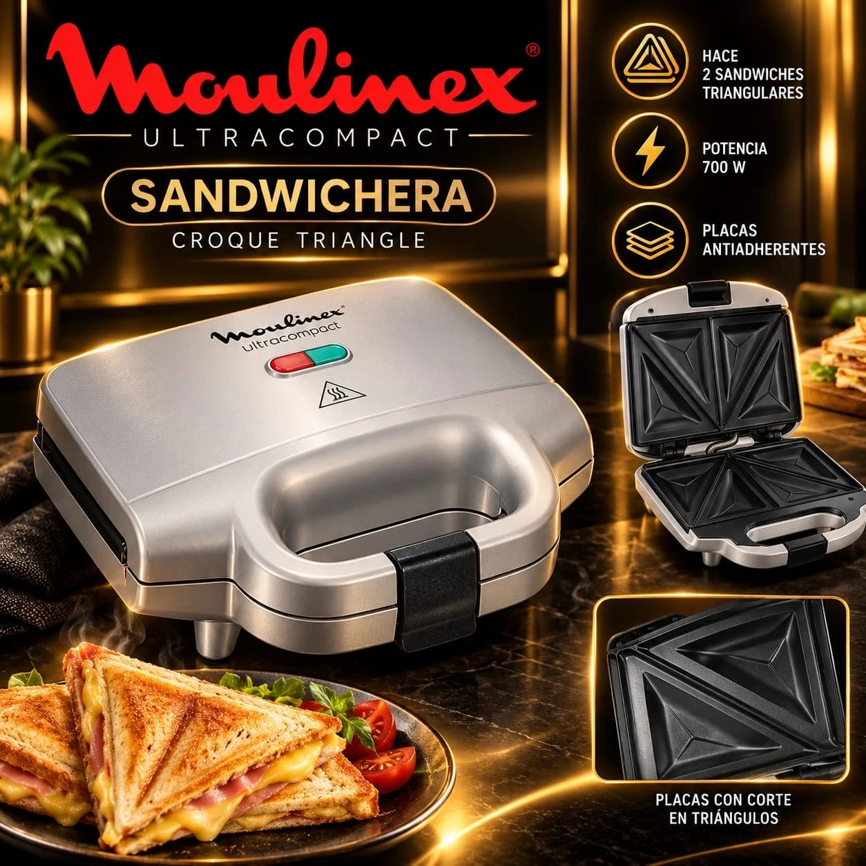 SANDWICHERA MOULINEX ULTRACOMPACT *CONSULTAR DISPONIBILIDAD CON EL VENDEDOR*