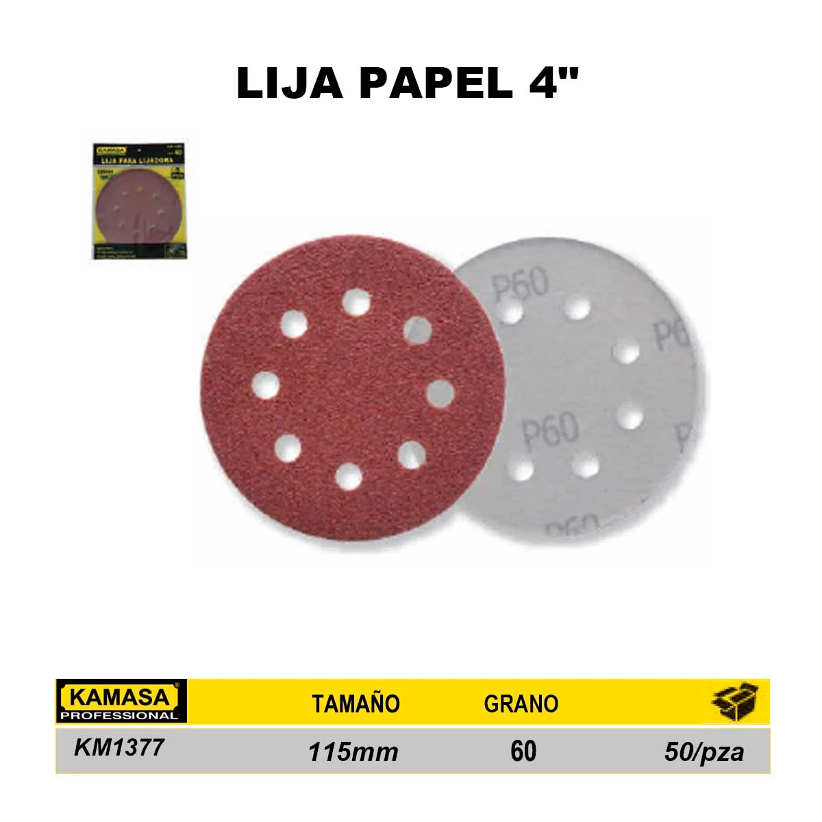 LIJA PAPEL KM 4" GRANO 060 5PZS
