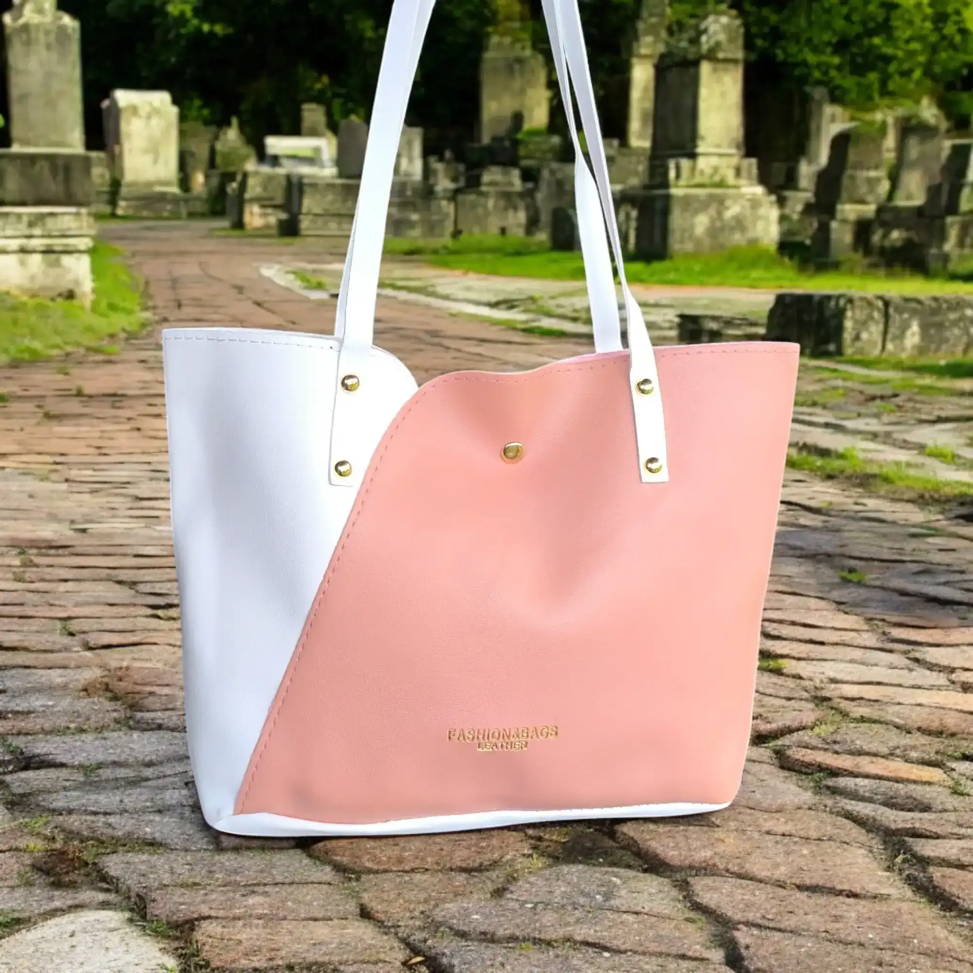 Cartera de hombro rosa/blanco