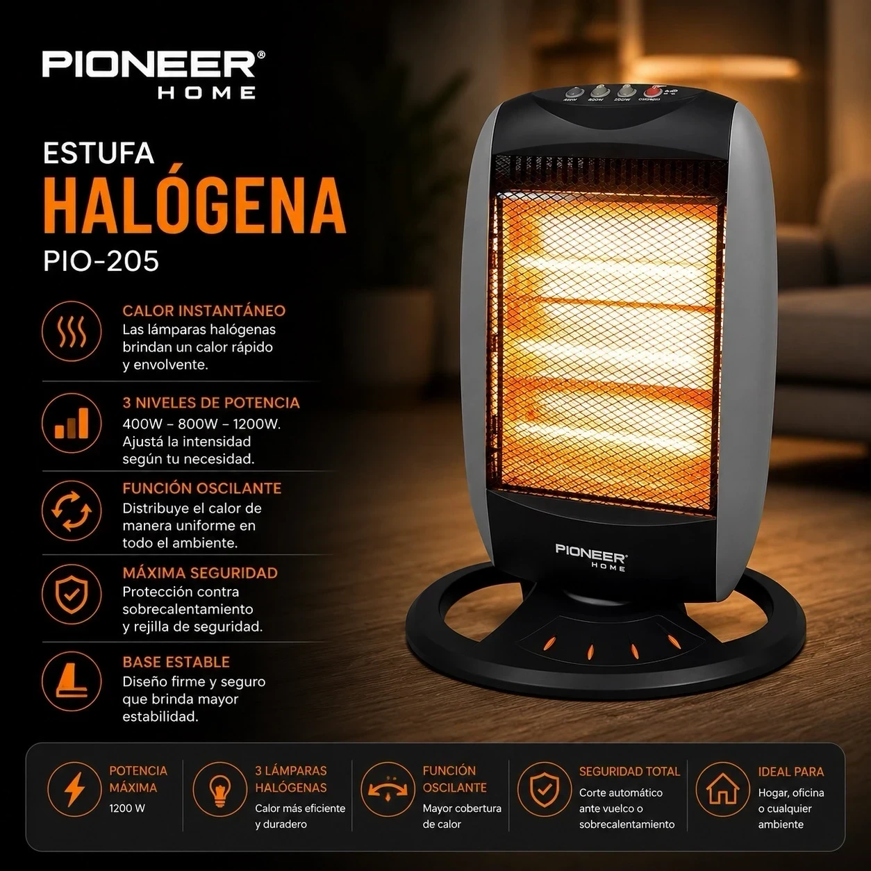 Estufa Halogena pioneer 3 velas