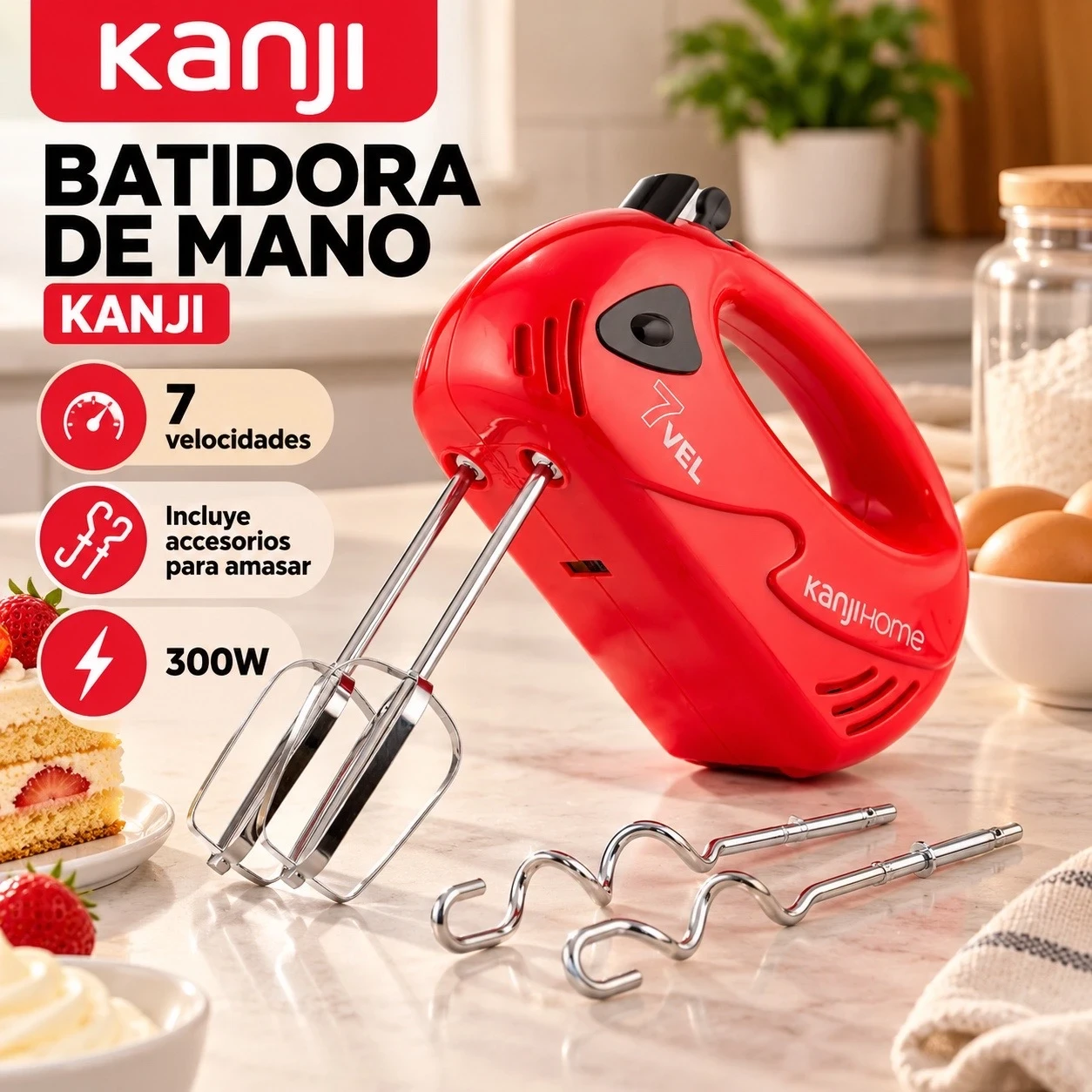 BATIDORA DE MANO KANJIHOME ROJA 