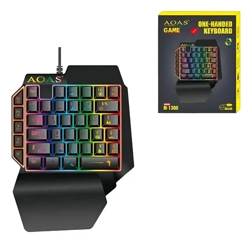 Teclado de Una Mano Gamer AOAS M-1300 con RGB Negro | Electrónica Joma