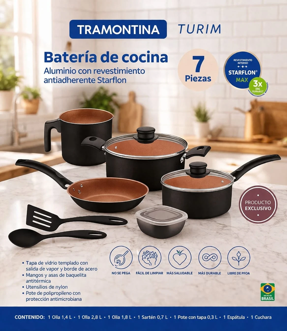Bateria tramontina 7 piezas.