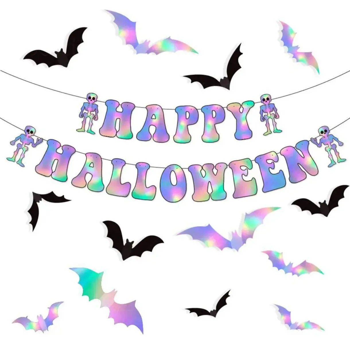 Guirnalda/banderin Happy Halloween calavera iridiscente  2
