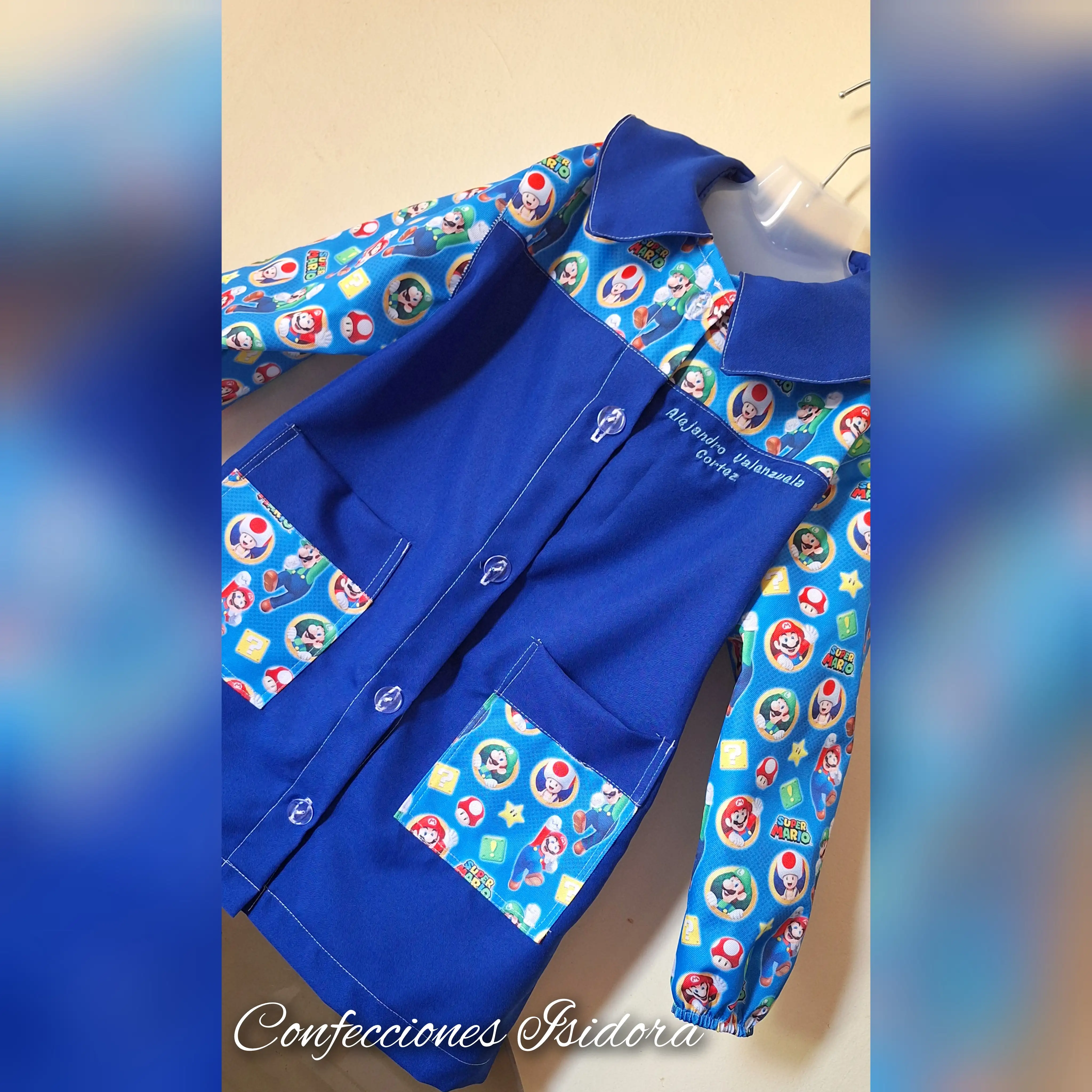 Delantal super mario , azul rey 2