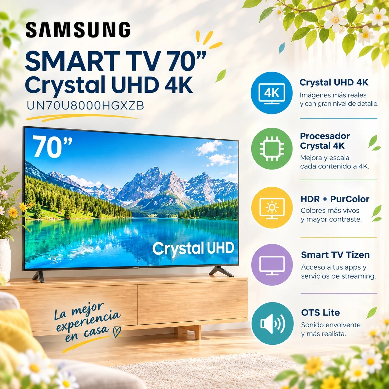 SMART TV SAMSUNG 70" CRYSTAL UN70U8000HGXZB 4K