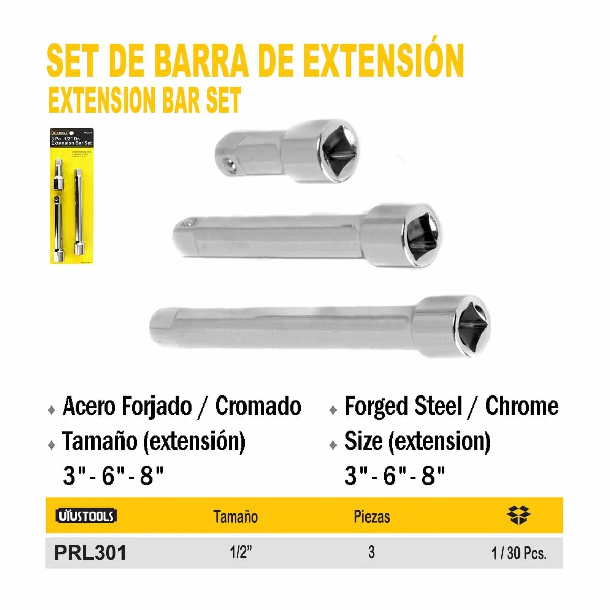 SET BARRA DE EXTENCION DE 3 PZ UYUST 1/2" (Aumento)