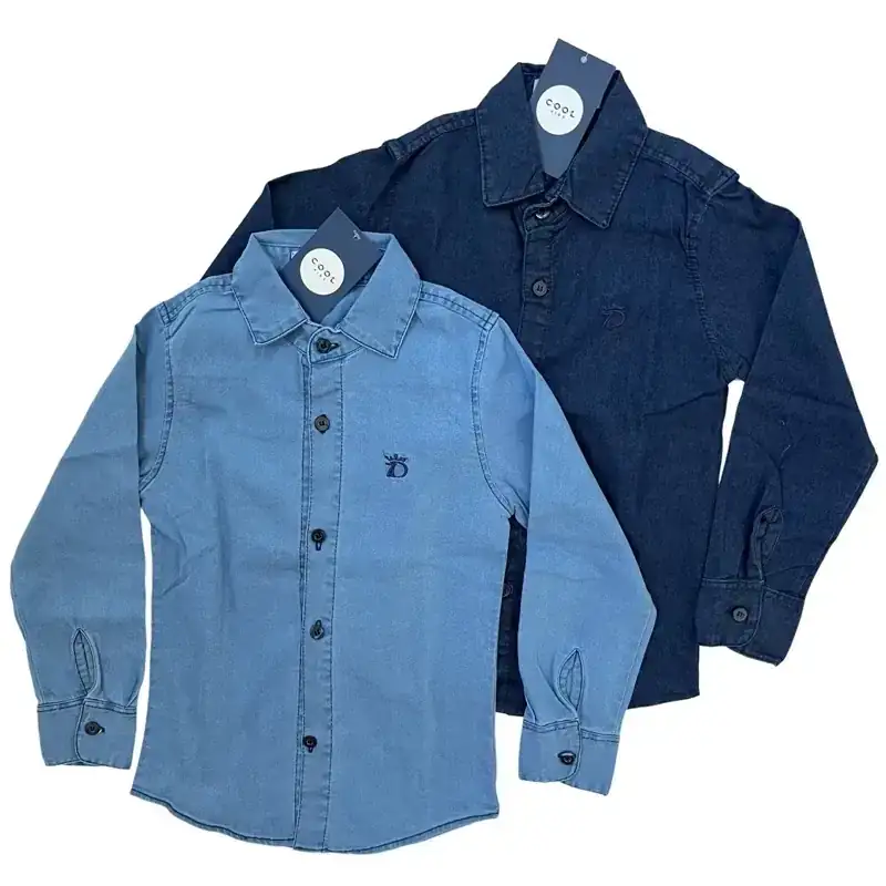 Camisa Infantil Manga Longa Jeans