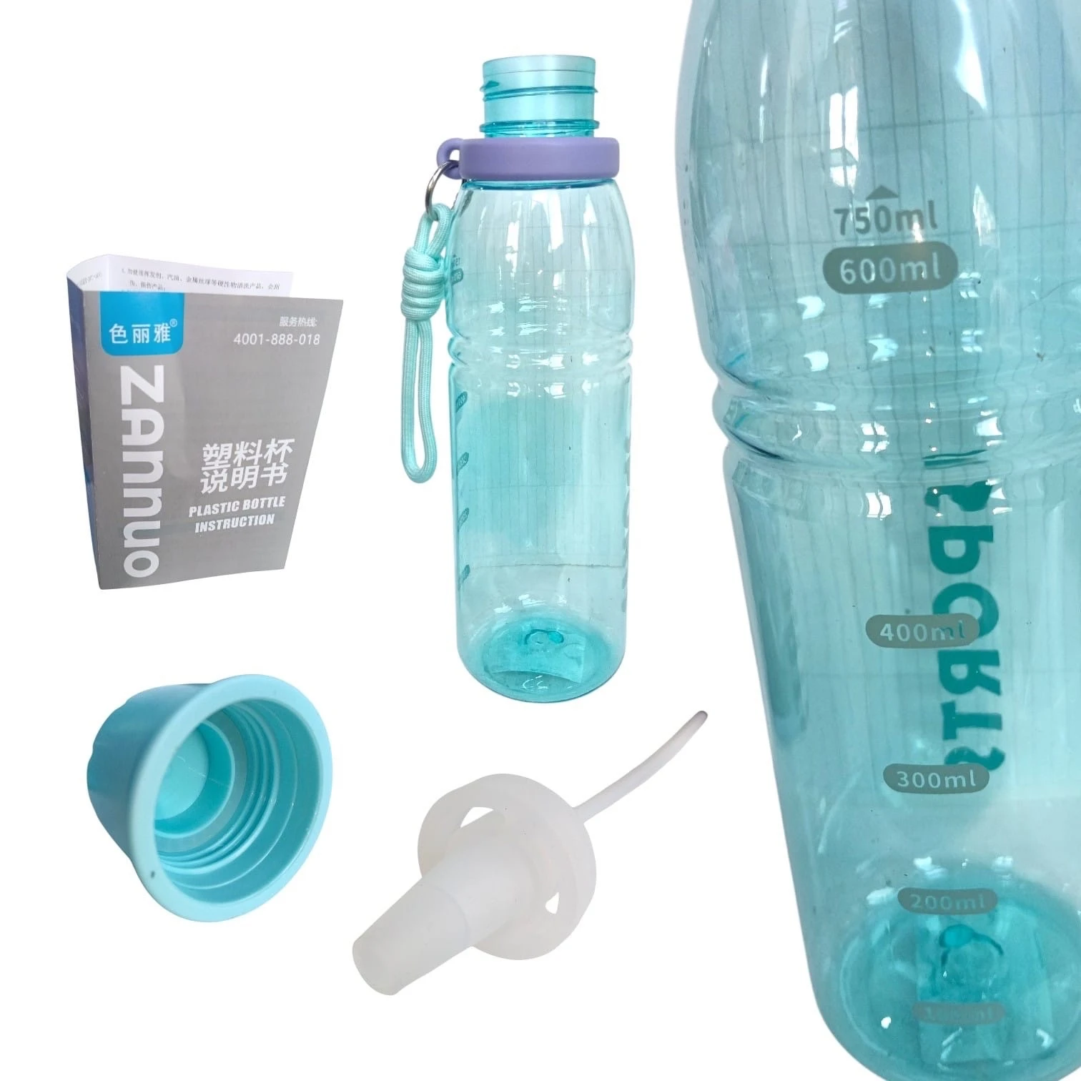 Botella de Agua Deportiva con Popote y Correa de Mano ✨🥤 | Cilindro Portátil con Tapa Protectora 3