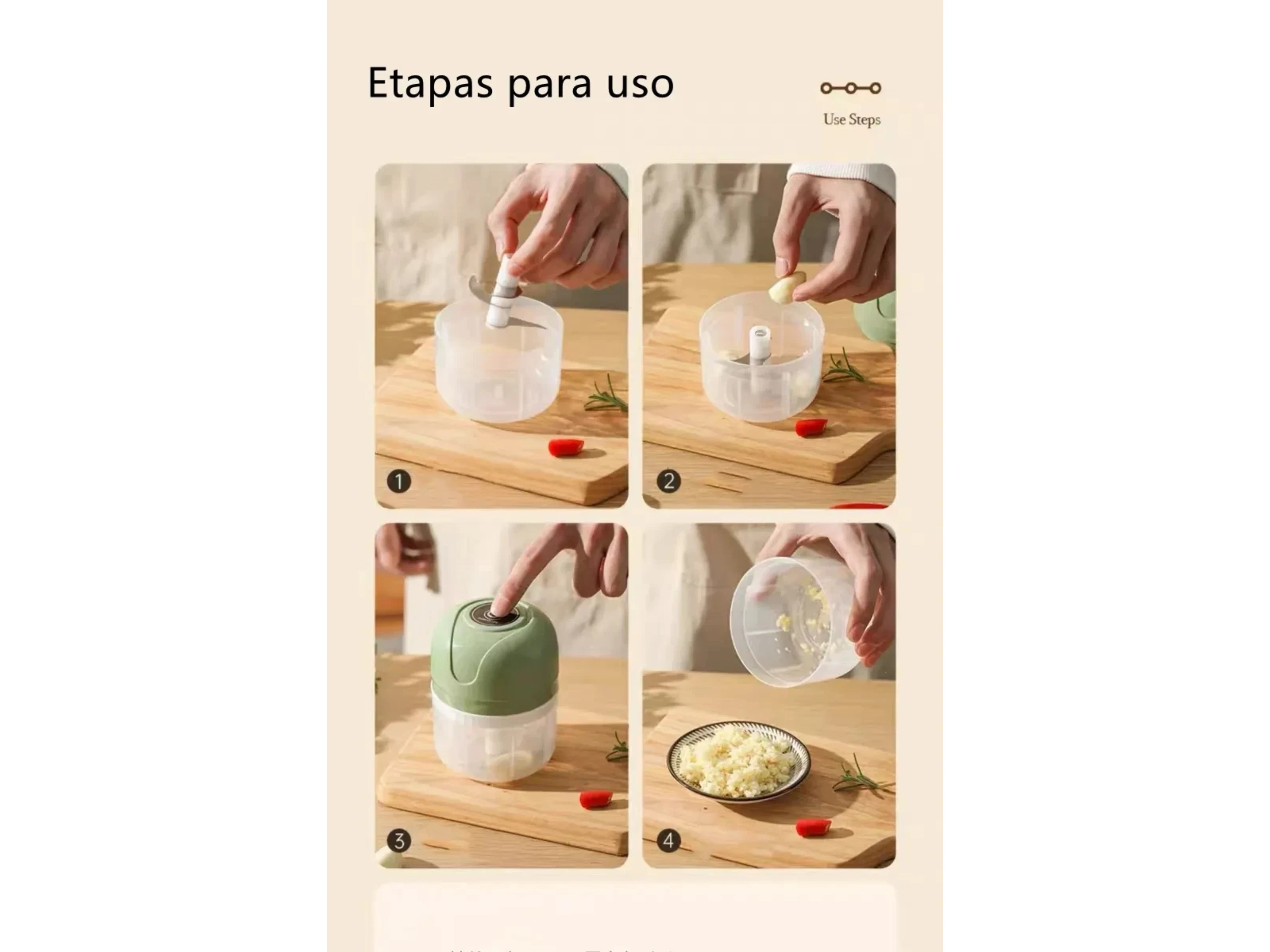 Picador De Alimentos 250ml, Portátil Recargable USB 4