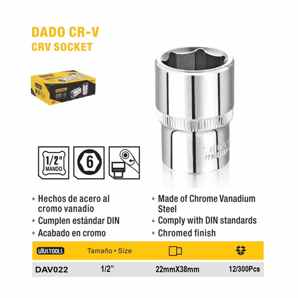 DADO HEXAGONAL UYUST 1/2 22mm