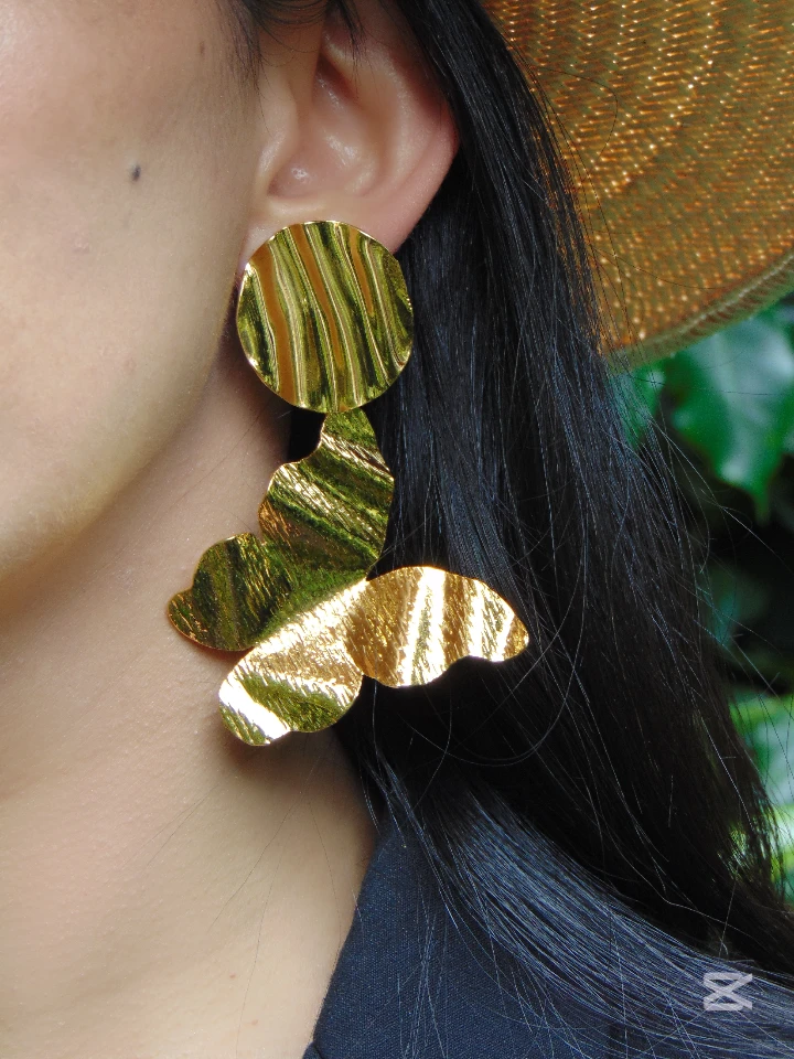 MAXI ARETE BAÑO DE ORO 24K TOPO RED DIJE MARIPO FUNCIONAL
