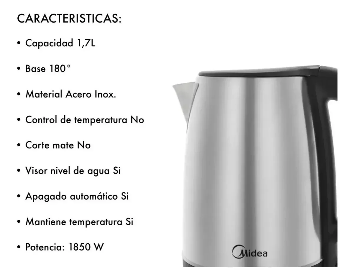 Pava Eléctrica Midea Acero Inoxidable 1.7 Litros 