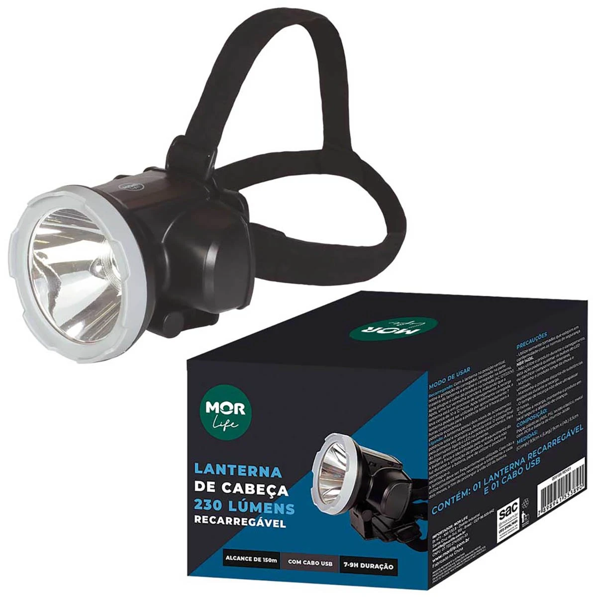 Lanterna de cabeça mor recarregável 230 lumens 409189
