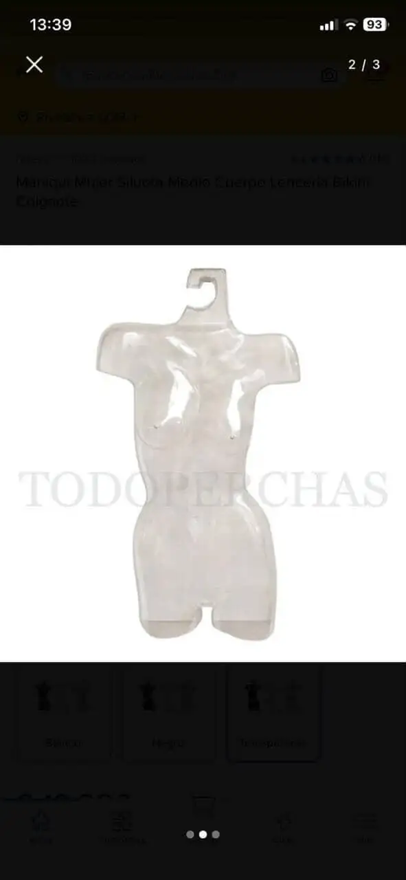 Maniquí exhibidor silueta mujer para lenceria  Medidas: 40cm de hombro, 75cm de altura, 25cm de pecho, 21cm de cintura,30cm de cadera y 22cm de profundidad  Estado: Usado igual a nuevo 2