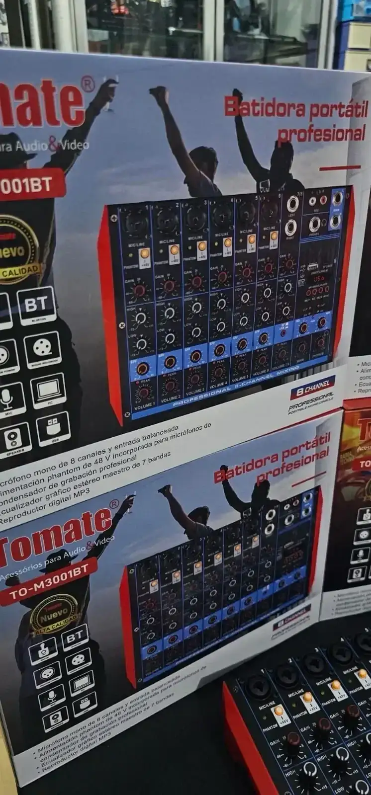 Consola de mezcla de 8 canales, grabadora Bluetooth y MP3 Mezclador de audio estéreo dedicado Consola de mezcla USB digital, consola profesional de mezcla de sonido de ruido ultra bajo para escenario -Micrófono mono de 8 canales y entrada balanceada  -Alimentcion phantom de 48V incorporado para micrófonos de condensador de grabación profecional  -Ecualizador gráfico estéreo de 7 bandas -Reproductor digital MP3  PEDIDOS Y ENVIOS A TODA BOLIVIA  3