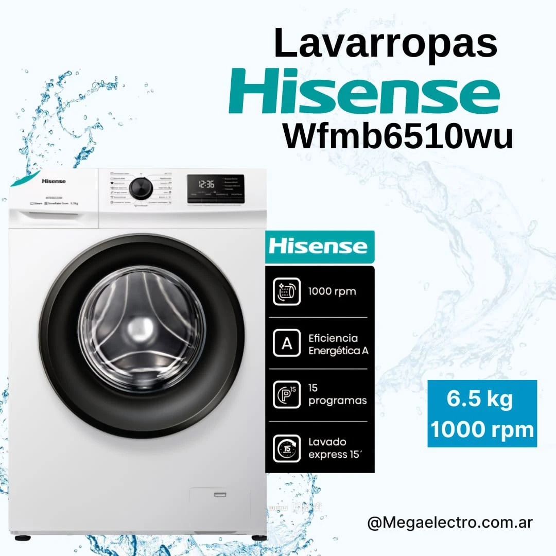 LAVARROPAS HISENSE 6.5KG KG BLANCO 1000RPM WFMB6510W