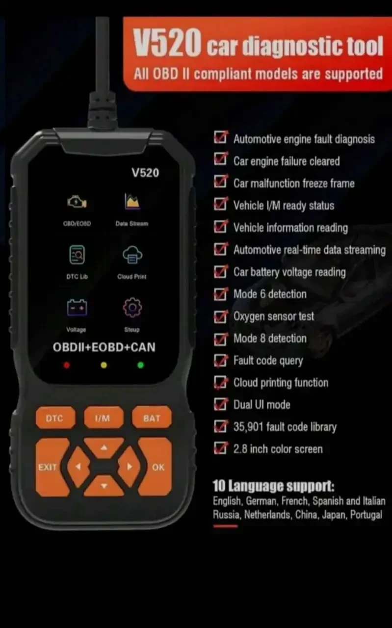 Escáner automotriz V520/ OBD II- Profesional 