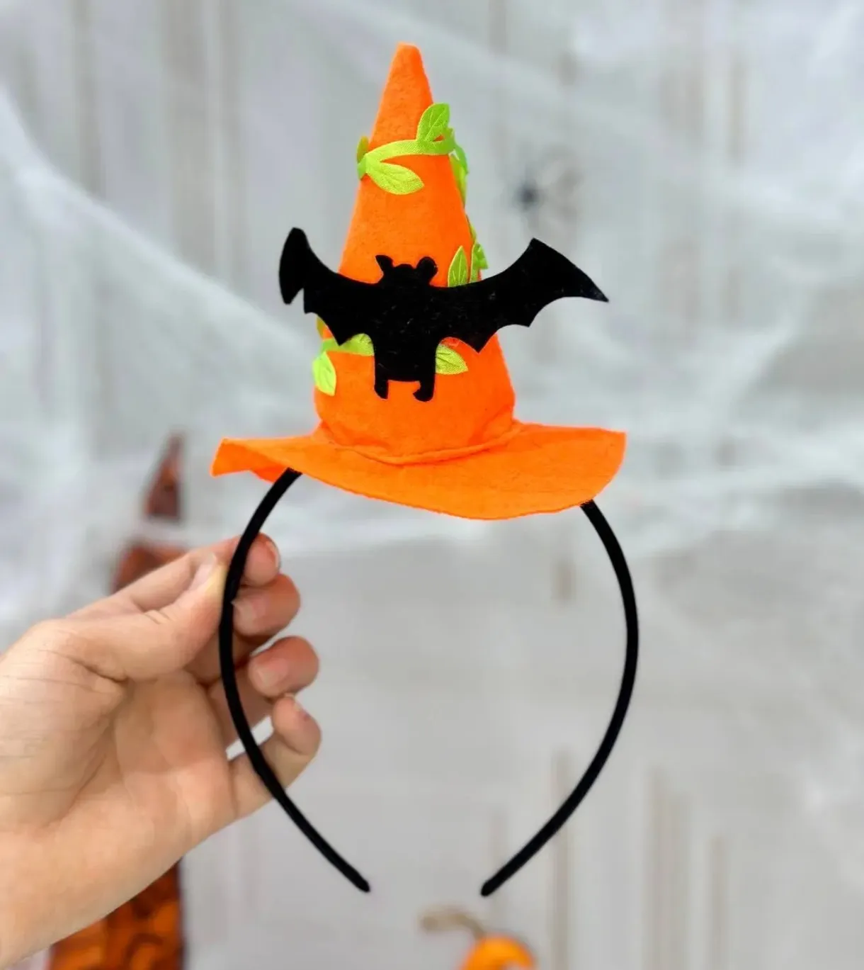 Vincha pañolenci gorro bruja naranja  2
