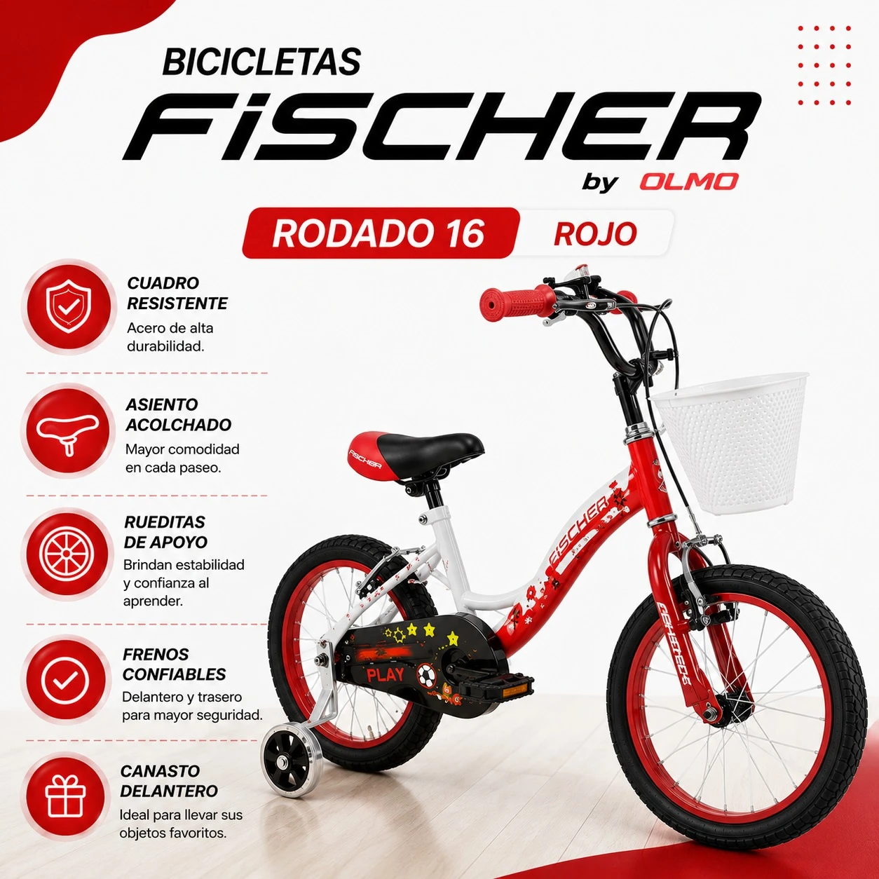 BICICLETAS FISCHER by OLMO - RODADO 16 NENE ROJO