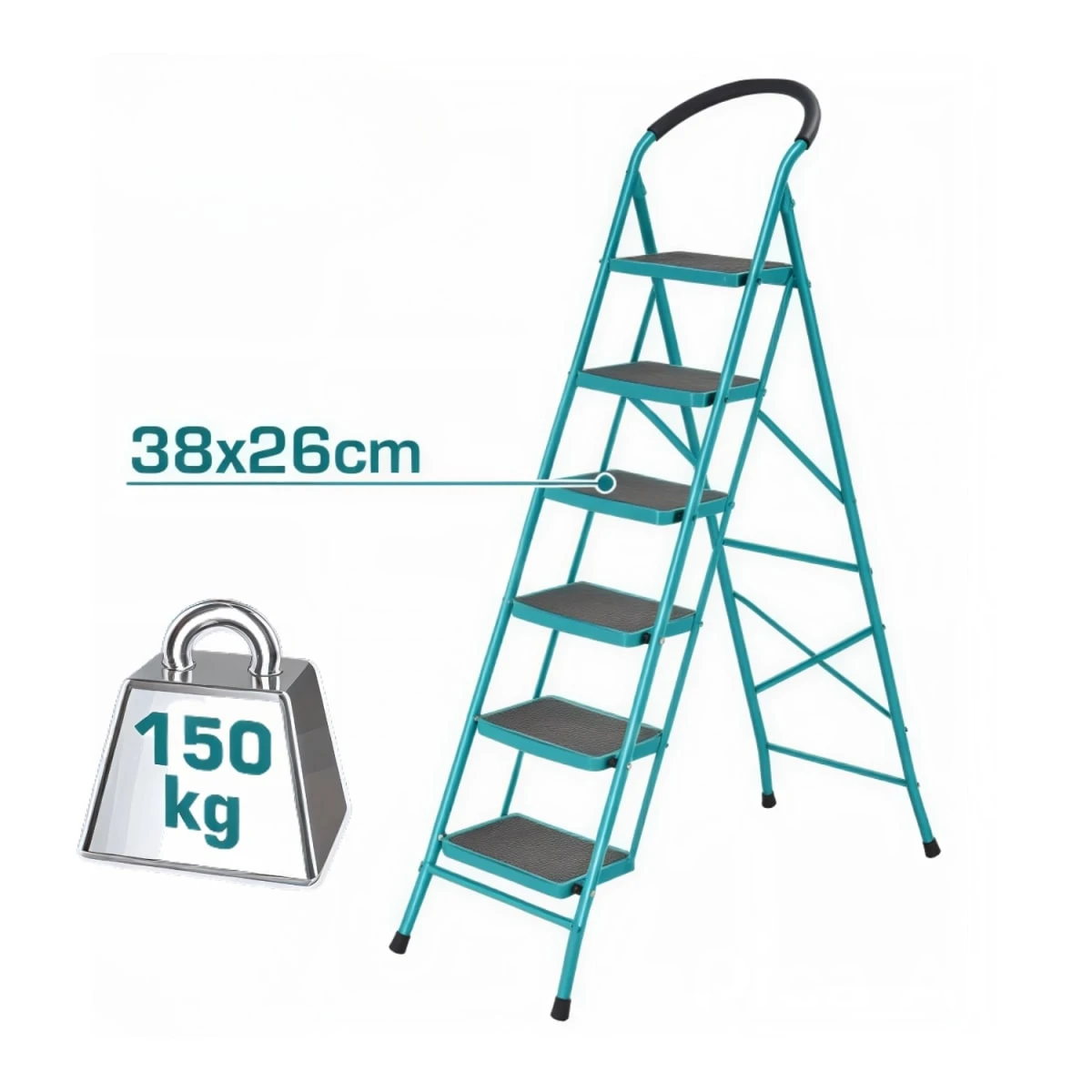 THLAD09061 Escalera tubular de acero 6 peldaños soporta 150kg total 3