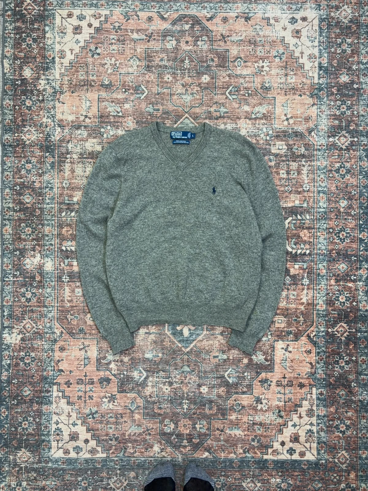 POLO RALPH LAUREN 100% LAMBSWOOL V-NECK SWEATER 3