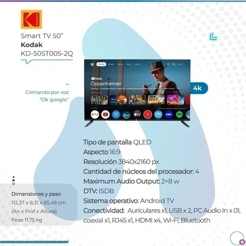 Smart Tv Kodak 50 Pulgadas Qled 4k Uhd Google Tv