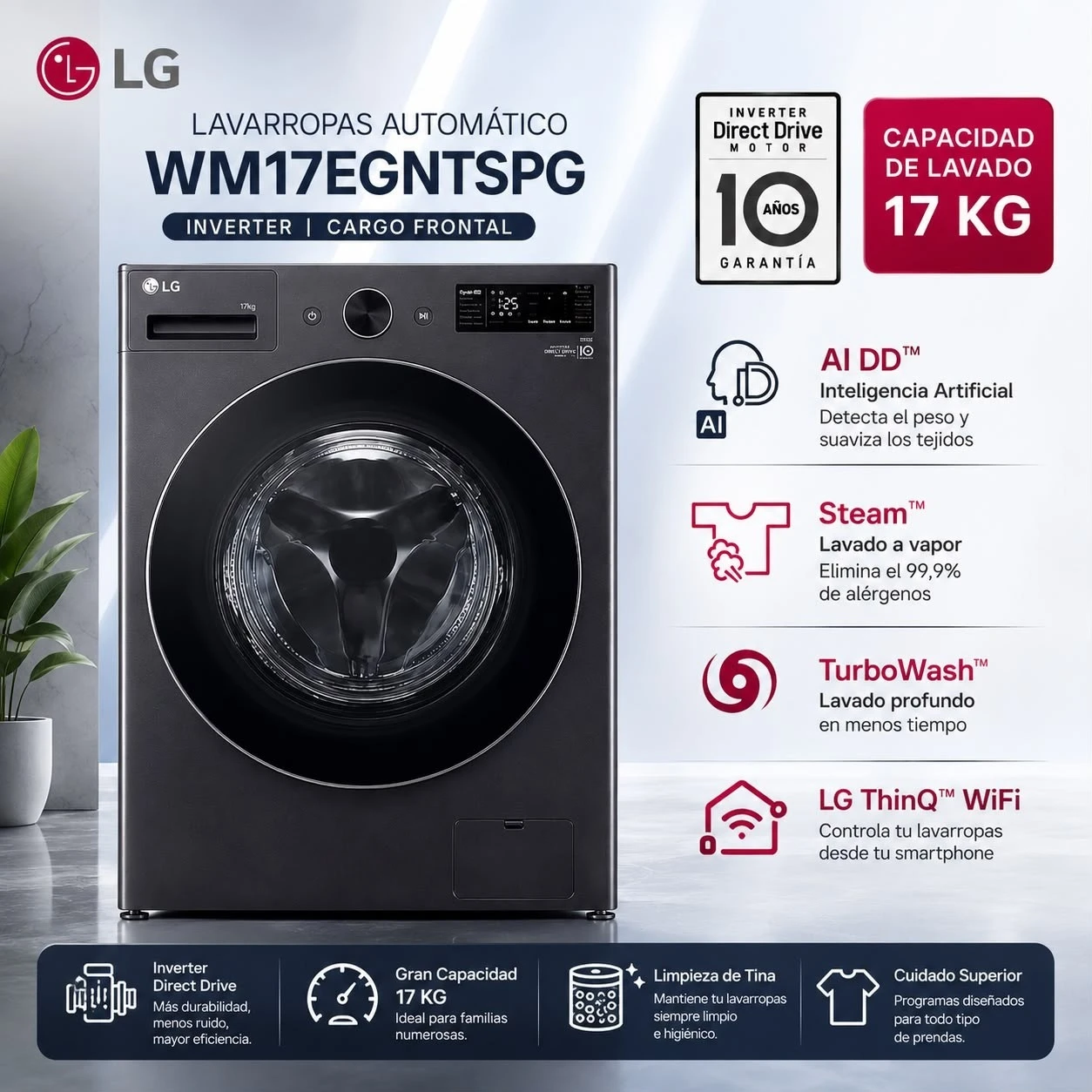 LAVARROPAS LG 17KG WM17EGNTSP INVERTER SILVER*