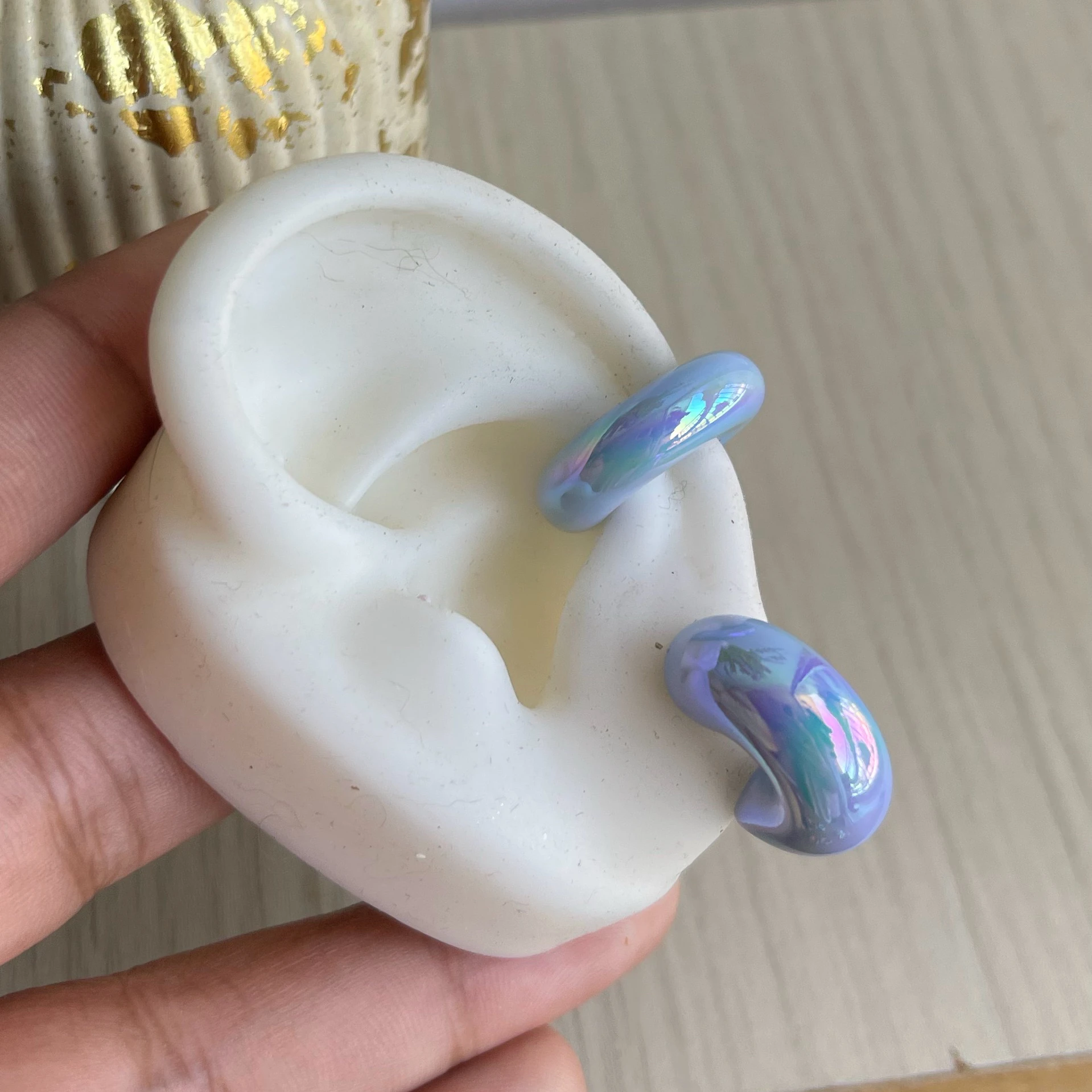 SET ARETES + EARCUFF BURBUJA MARY