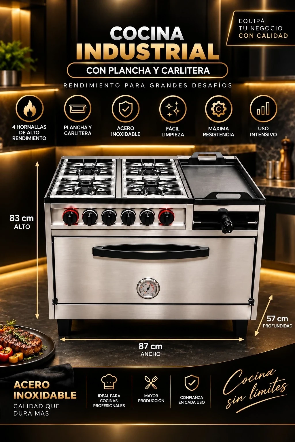 COCINA INDUSTRIAL DUAVF 82 CM *CONSULTAR DISPONIBILIDAD CON EL VENDEDOR* 